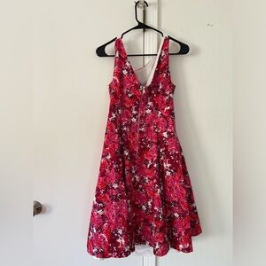 Maggy London Floral Dress Pink, Red, Black and White Knee length